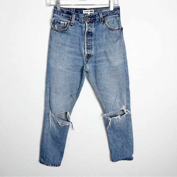 Re/Done X Levi’s Jeans Women 25 Distressed High Rise Button Fly 26" B24 - Picture 1 of 10